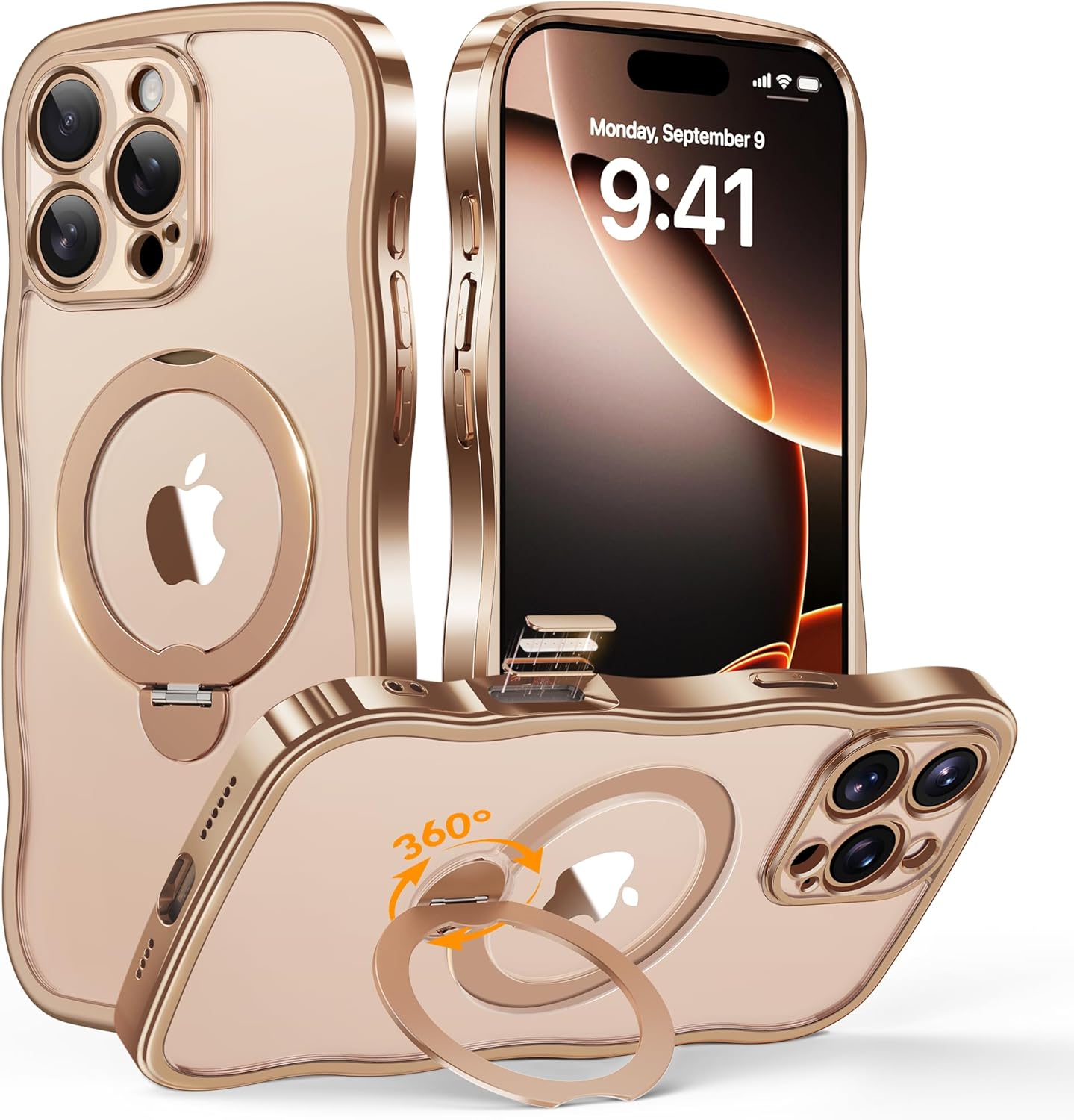 iPhone 16 Pro Max Case with 360 Spin Magnetic Stand Ring