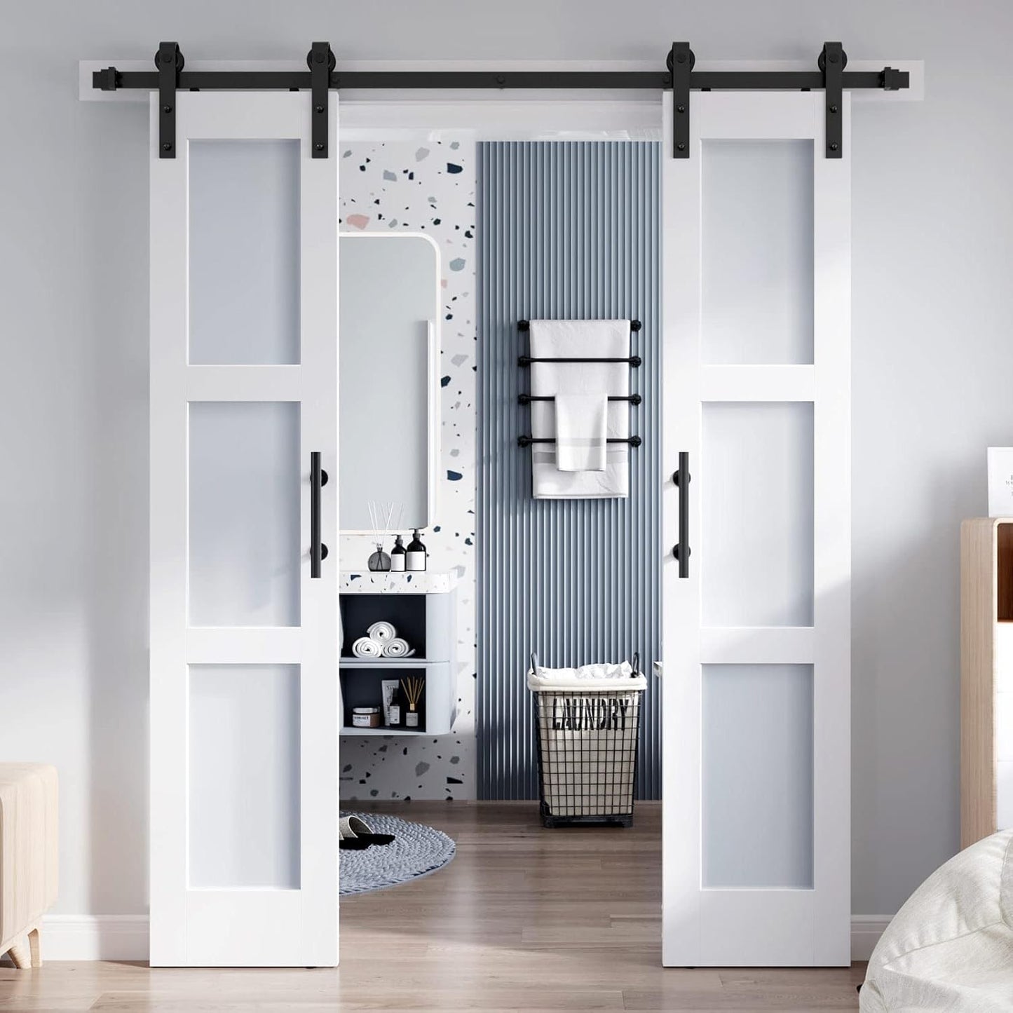 Double 1884 Inch Glass Barn Door Slab with Hardware Kit Included