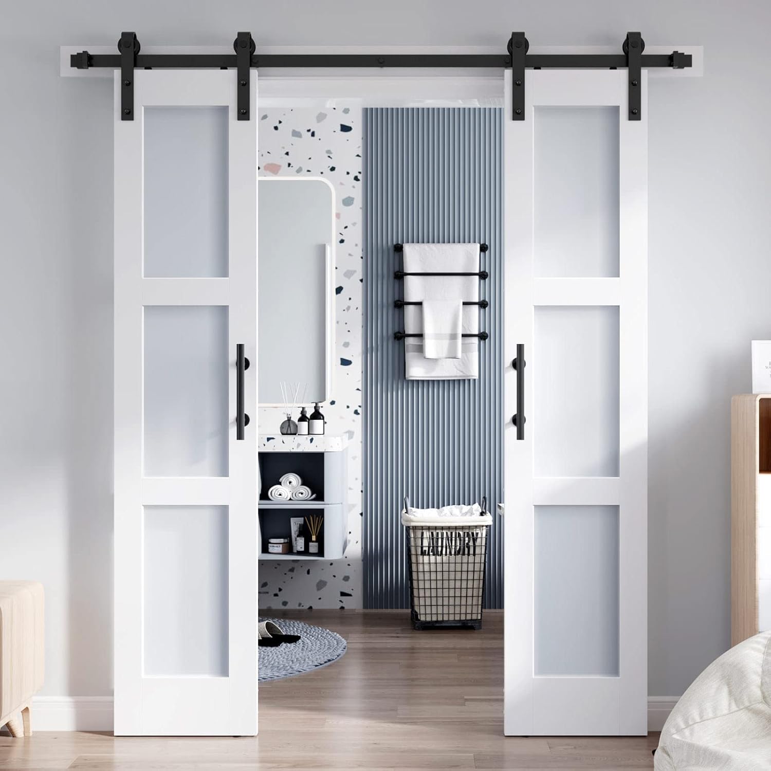 Double 1884 Inch Glass Barn Door Slab with Hardware Kit Included