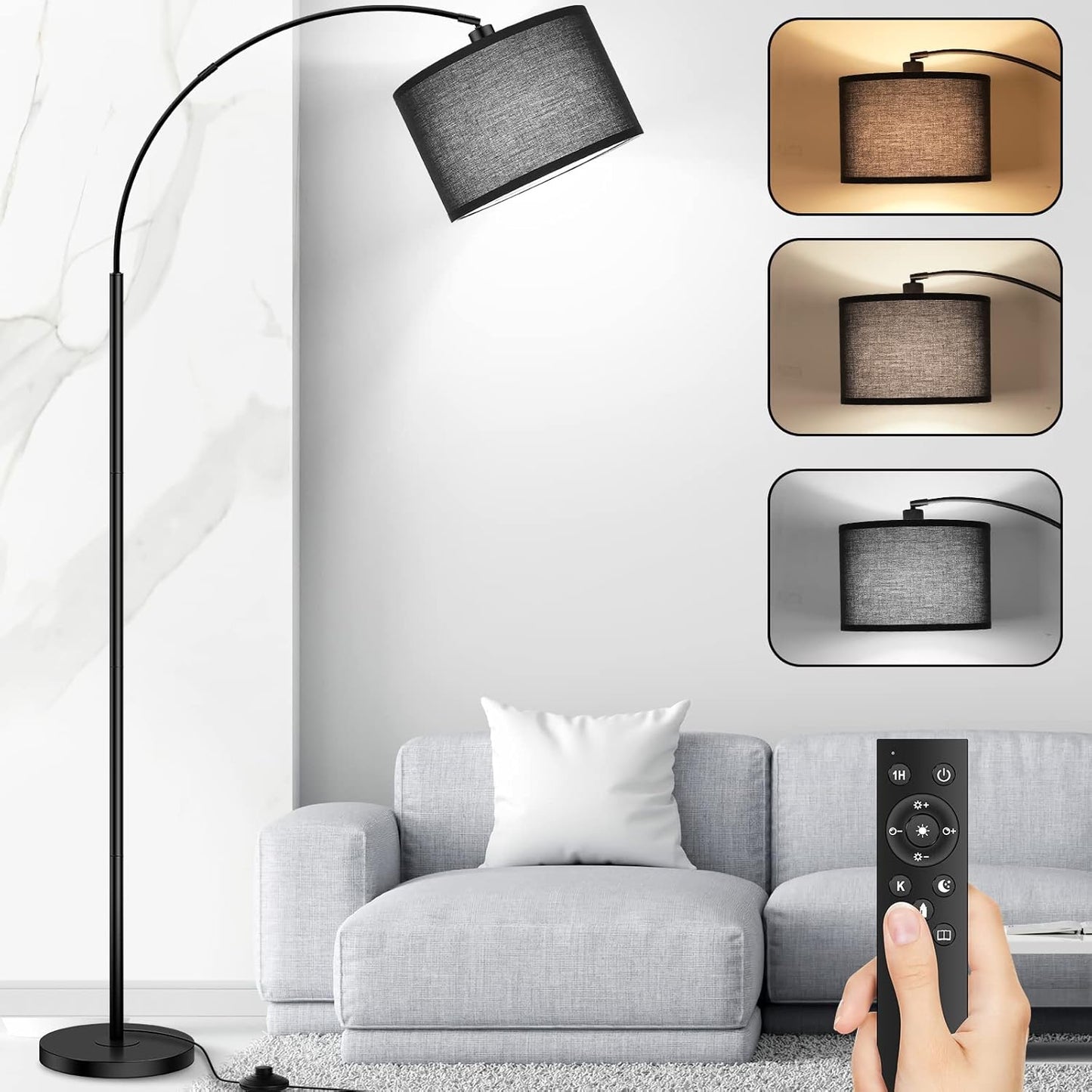 Arc Floor Lamps for Living Room with Remote Control Dimming