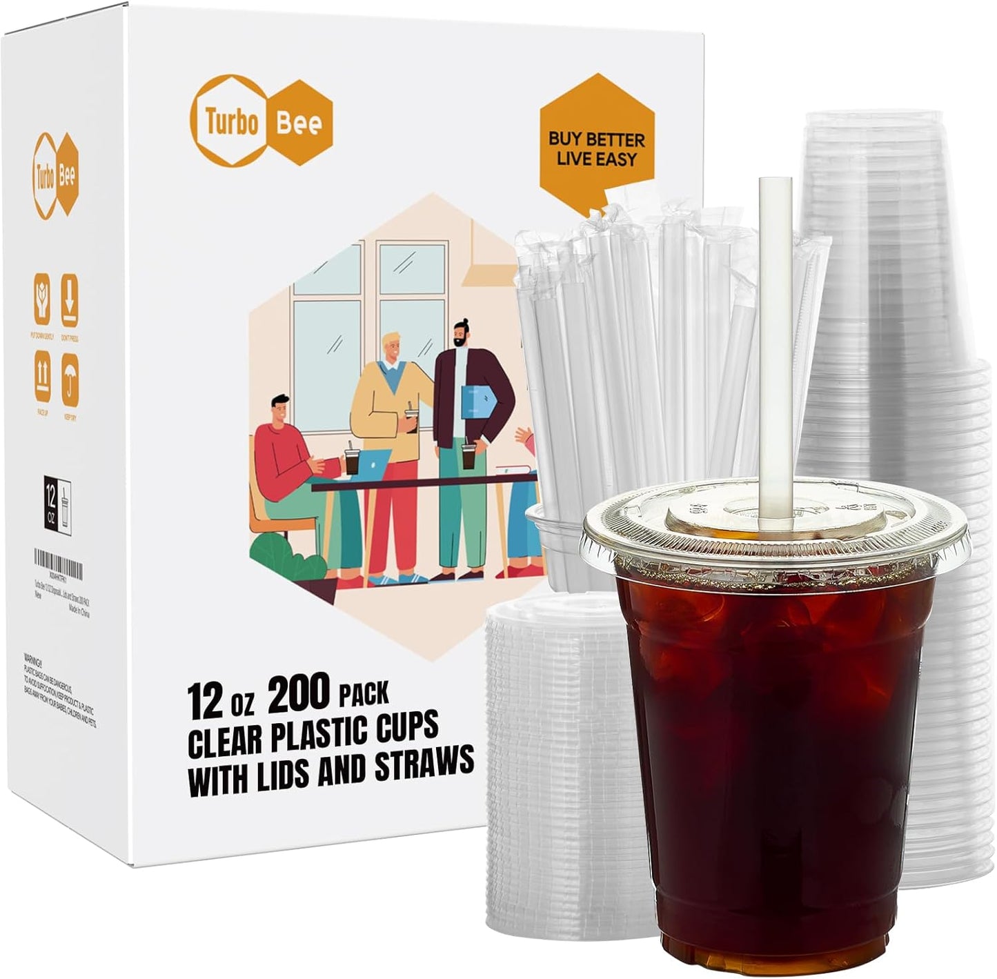 Turbo Bee 200 Sets 12 OZ Clear Plastic Cups for Cold Drinks