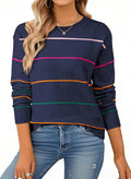 SHEWIN Womens Crew Neck Striped Sweater - Soft, All-Season Knit
