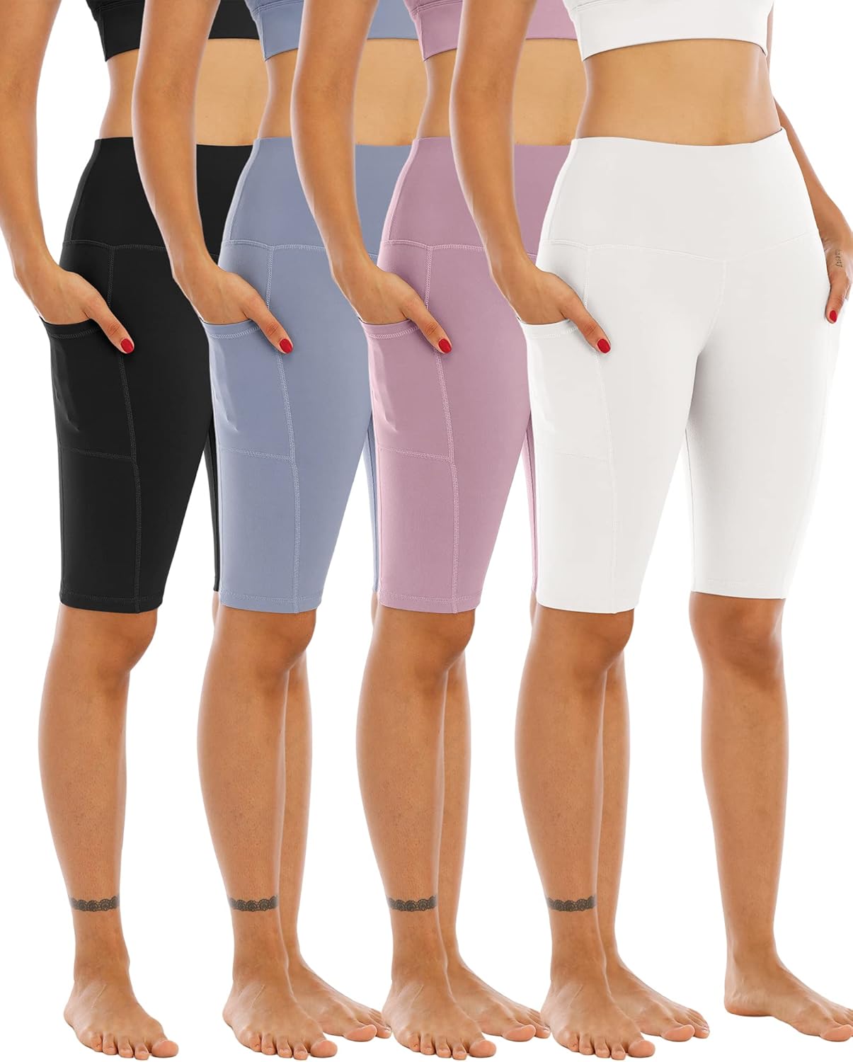 WHOUARE Biker Yoga Shorts with Pockets for Women - 4 Pack