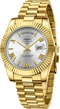 Men's Stainless Steel Rose Gold Silver Watch - Classic Day Date