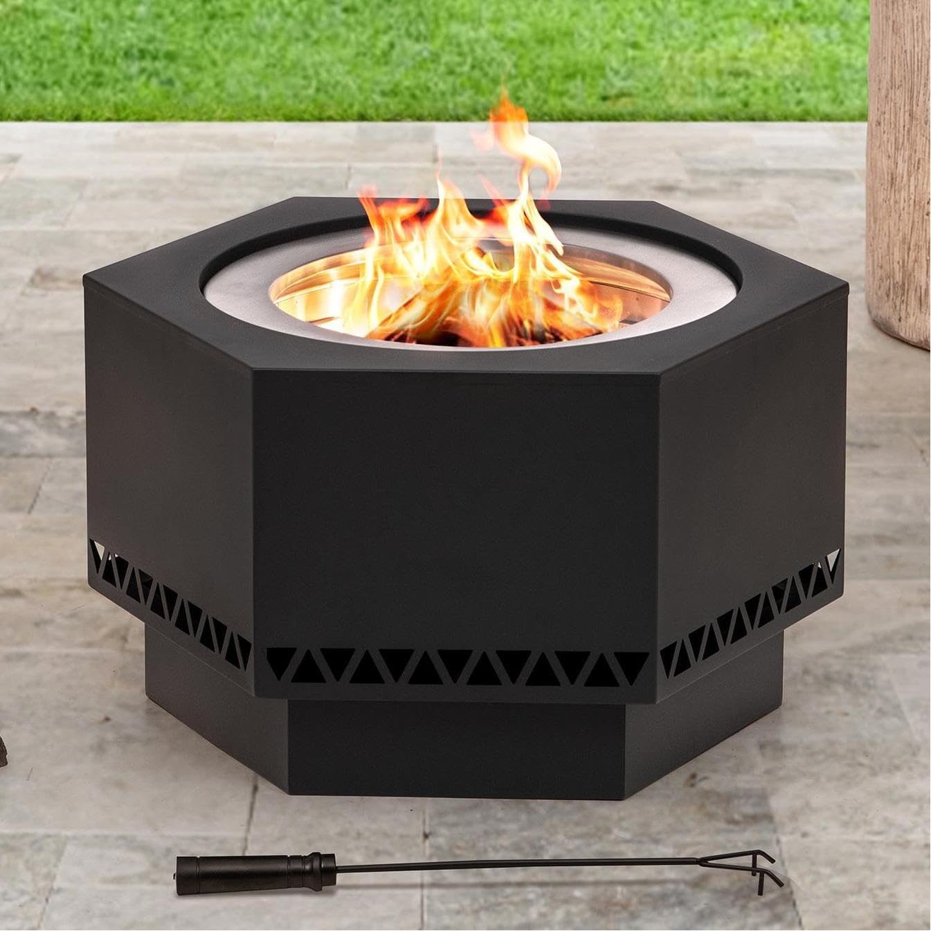 Smokeless 26 in Hexagonal Outdoor Fire Pit for Backyard Fun