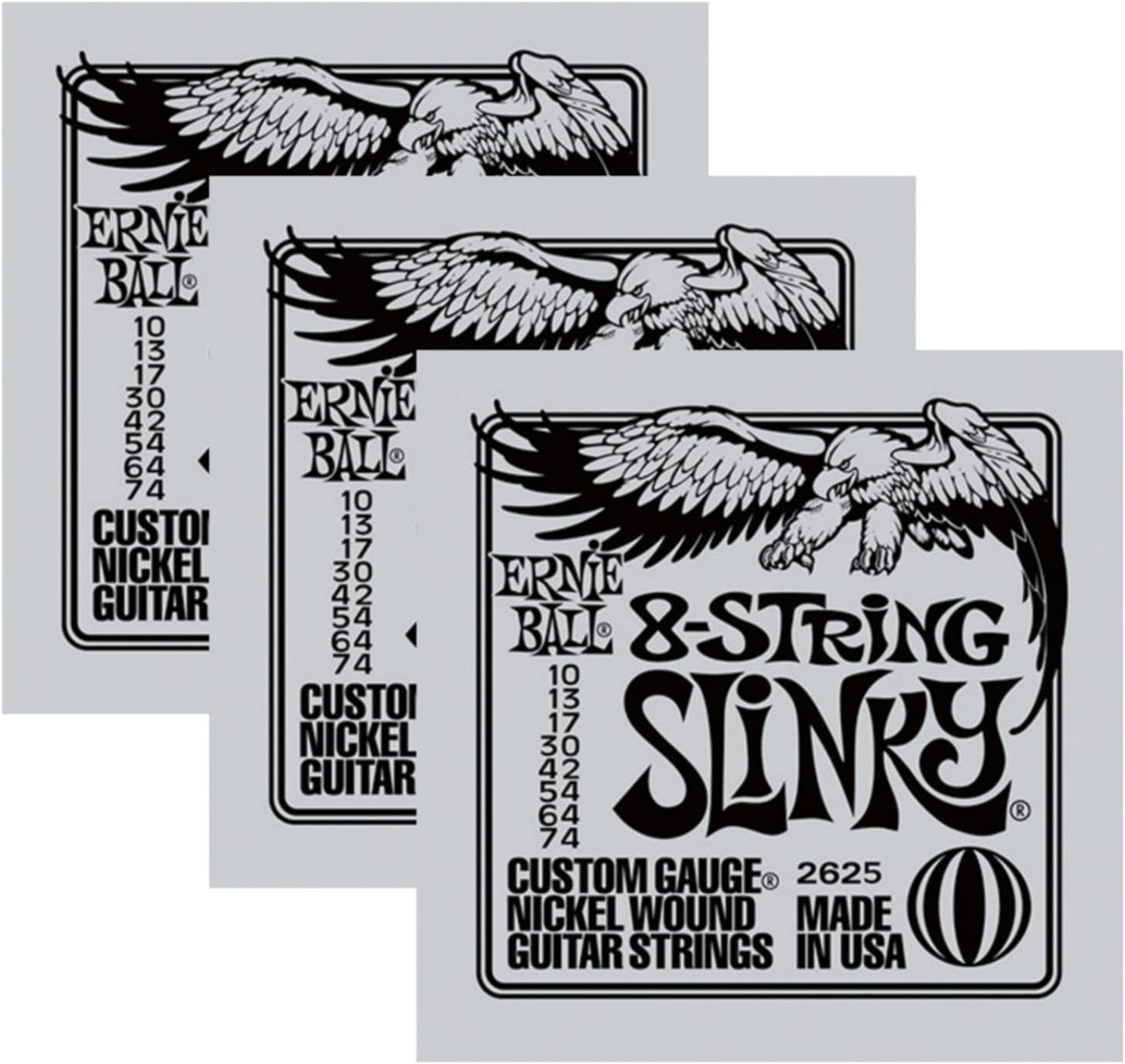 3 Sets of Ernie Ball 2625 8-String Slinky Electric Guitar Strings