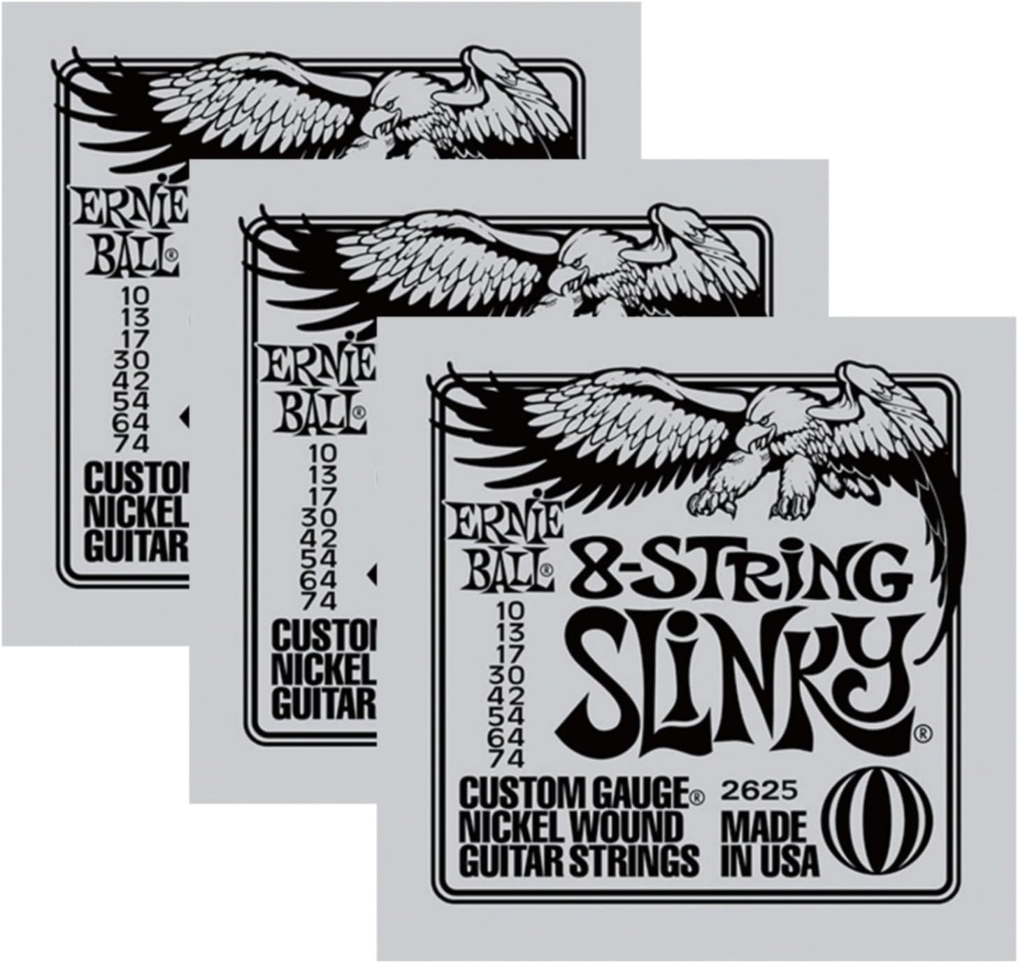 3 Sets of Ernie Ball 2625 8-String Slinky Electric Guitar Strings