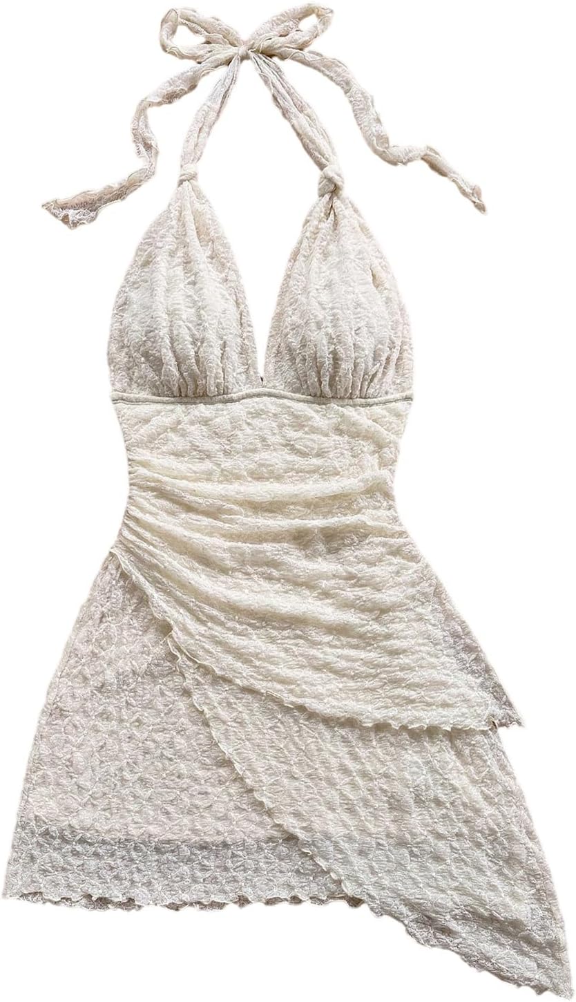 SOLY HUX Women's Sexy Tie Dye Print Halter Mini Dress