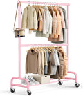 MISSLO Heavy Duty Clothing Rack Double Rod - Tall Rolling Closet