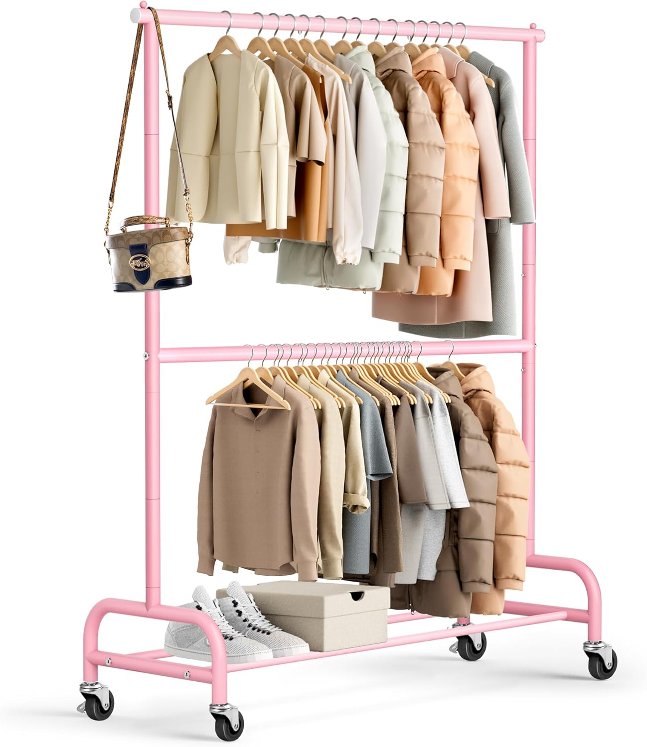 MISSLO Heavy Duty Clothing Rack with Adjustable Double Rod Design