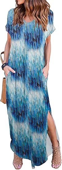 HUSKARY Women's Summer Maxi Dress with Pockets and Split Design