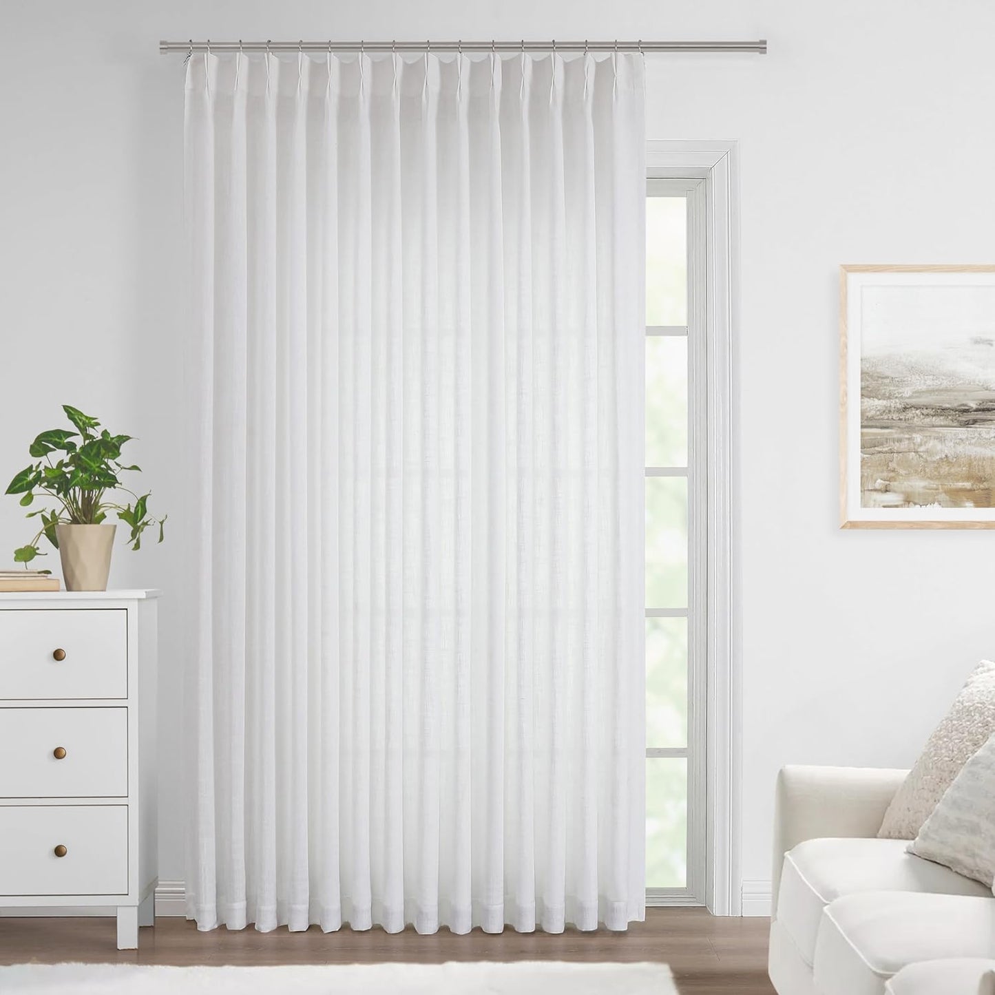 Vision Home White Pinch Pleated Semi Sheer Curtains for Home