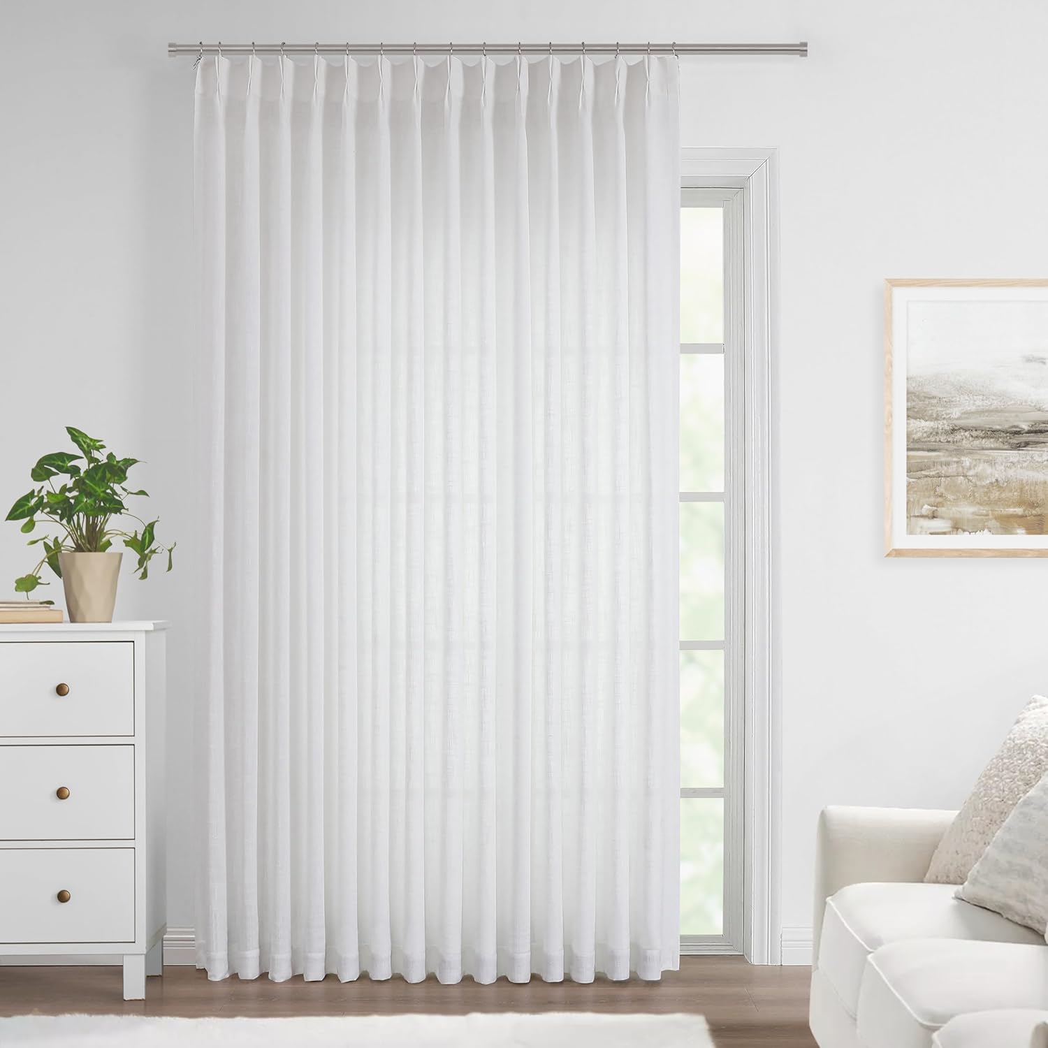Vision Home White Pinch Pleated Semi Sheer Curtains for Home