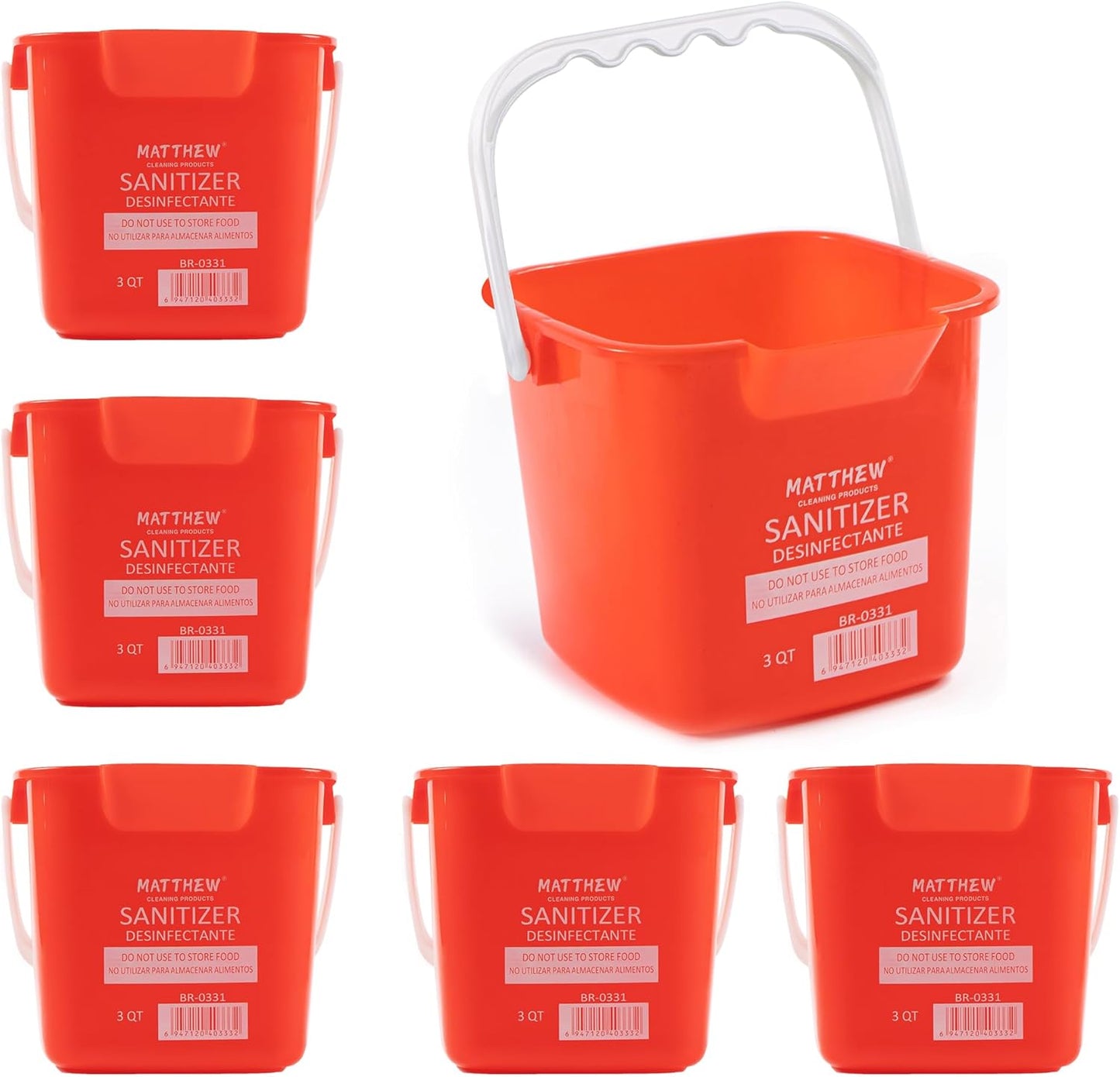 Matthew 3 Quart Plastic Pail Set of 6 for Cleaning and Sanitizing