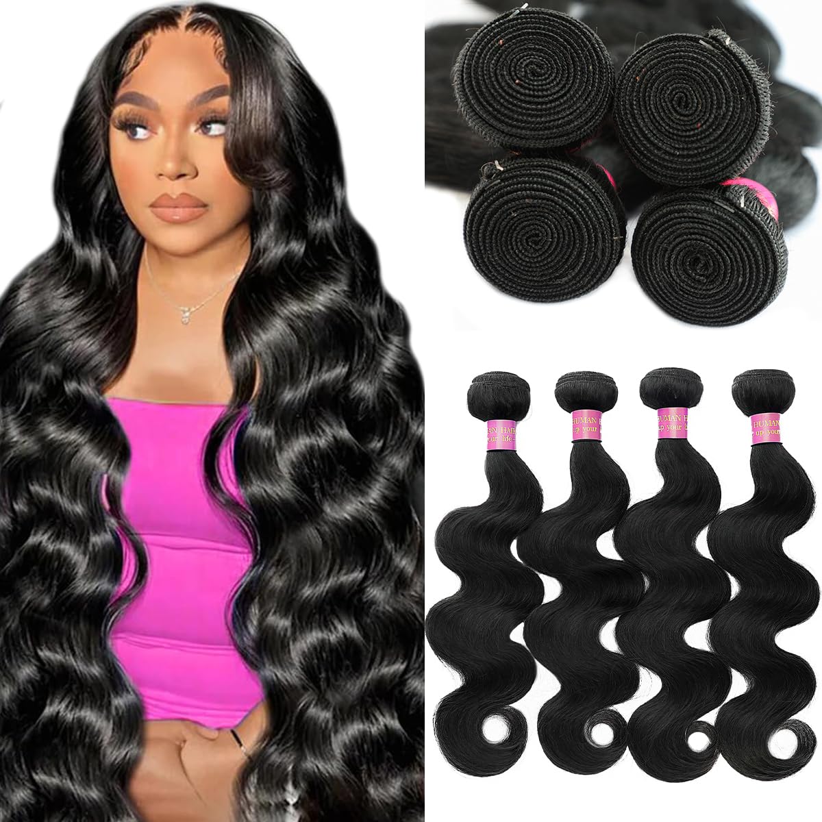Human Hair Bundles 20 22 24 26 Inch Body Wave Extensions