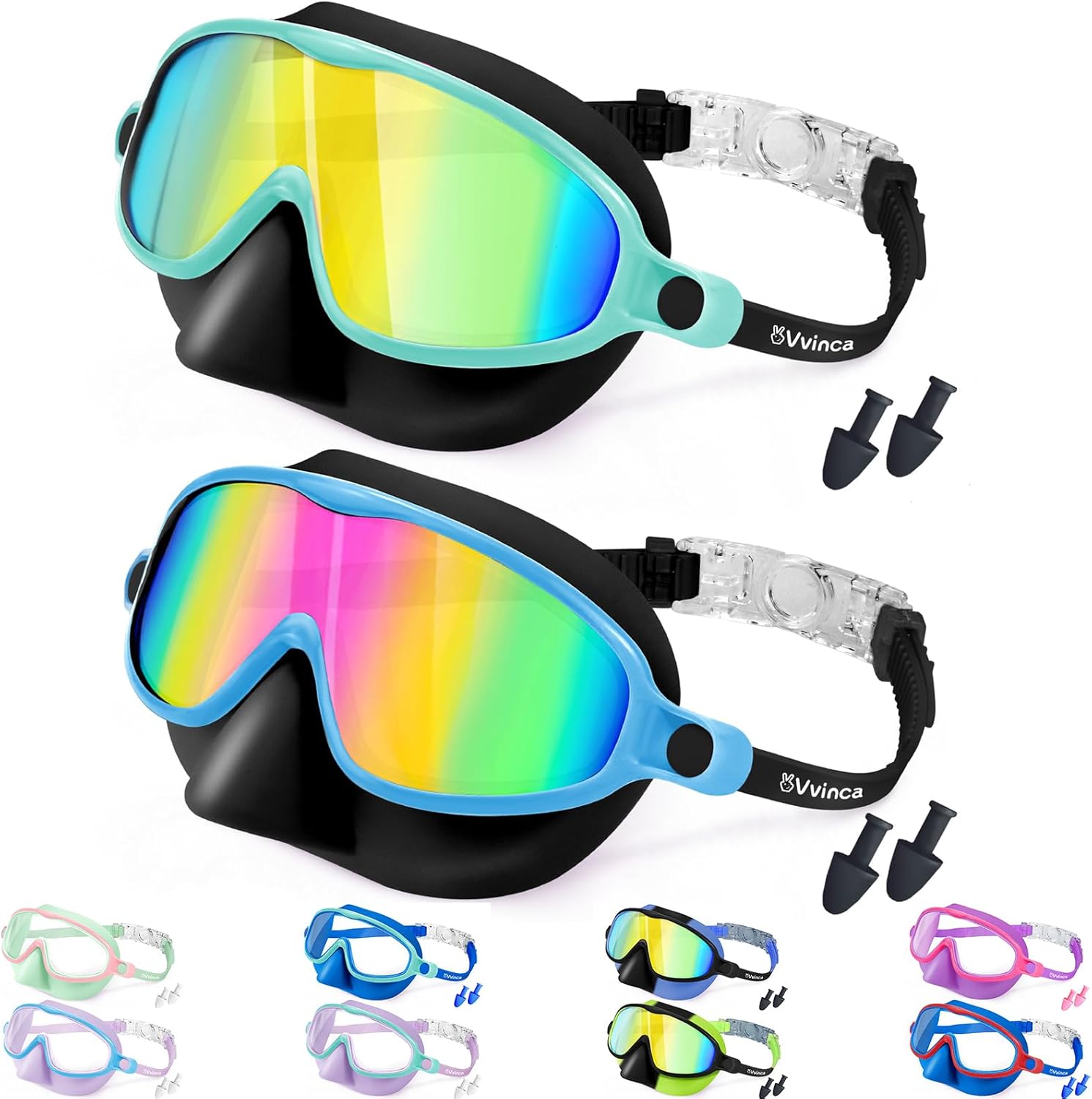 Vvinca Swim Goggles with Nose Cover for Kids 3-15 Years