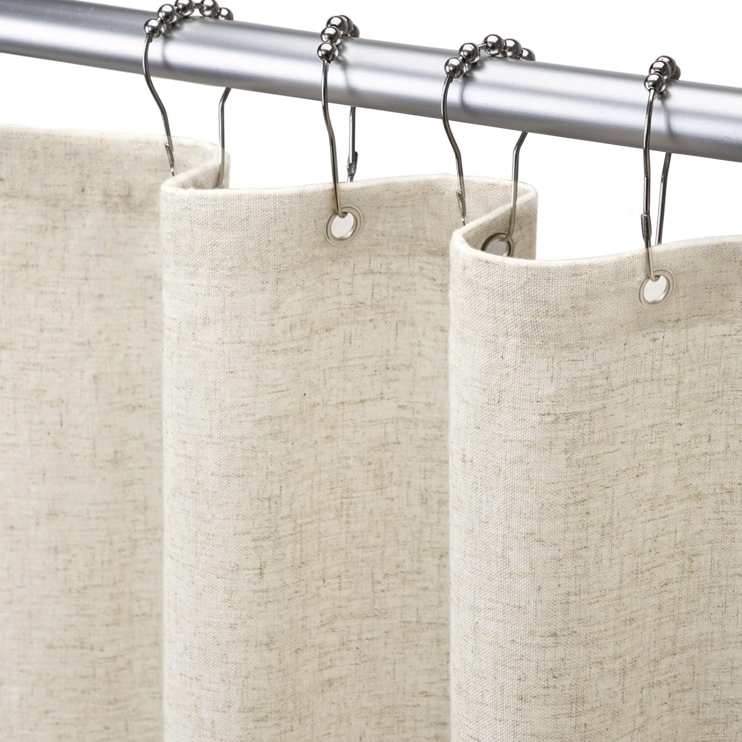 Awellife Cream Linen Shower Curtain - Natural Cotton Fabric