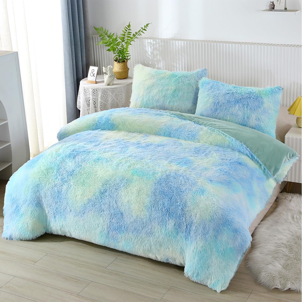 PERFEMET Long Faux Fur Shaggy Comforter Twin Set for Girls
