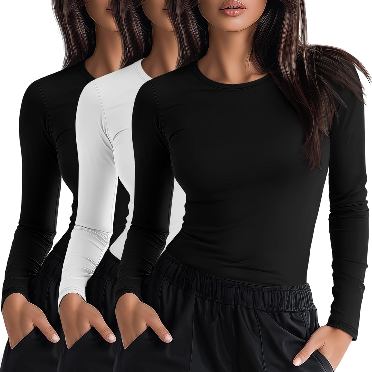 Neer 3 Pack Womens Underscrub Shirts Long Sleeve Crewneck Tops