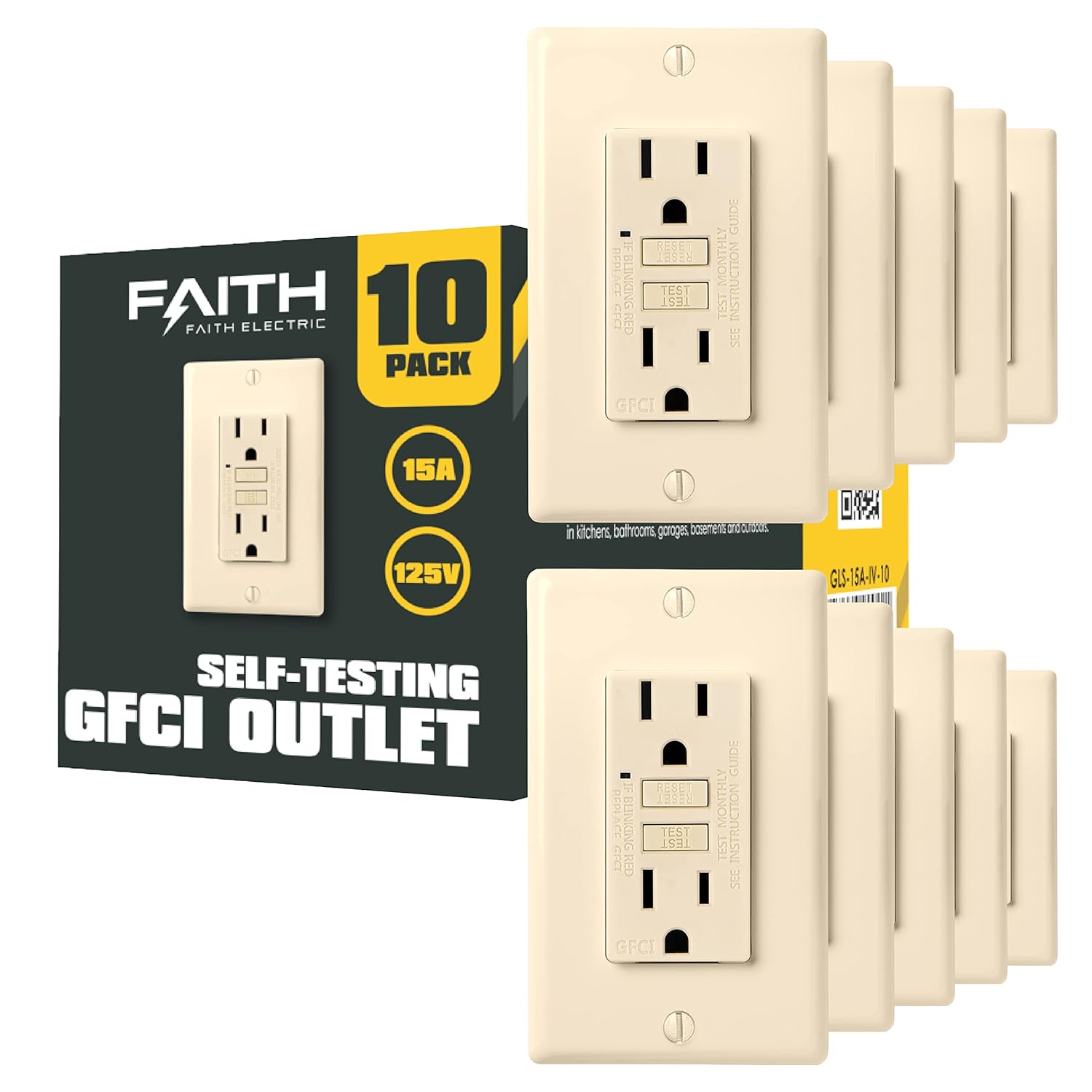 15A GFCI Outlets 10-Pack with LED Indicator for Safety