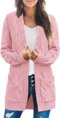 Women's Fall Cable Knit Cardigan with Long Sleeves by MEROKEETY