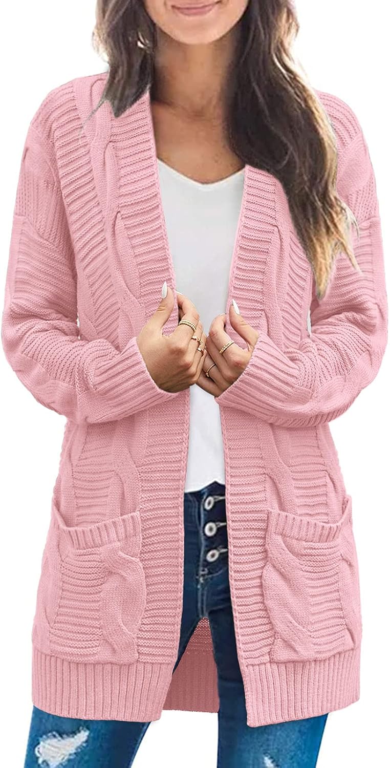 MEROKEETY Women's Long Sleeve Cable Knit Cardigan for Fall