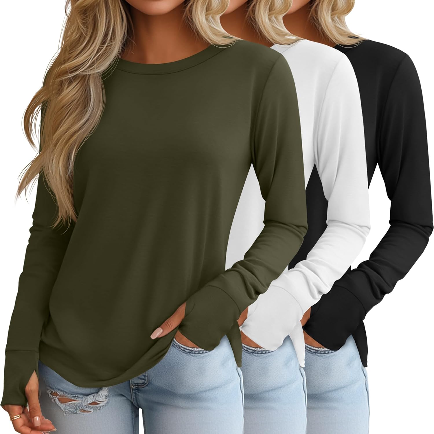 Huukeay Women's Long Sleeve Shirts with Thumb Holes