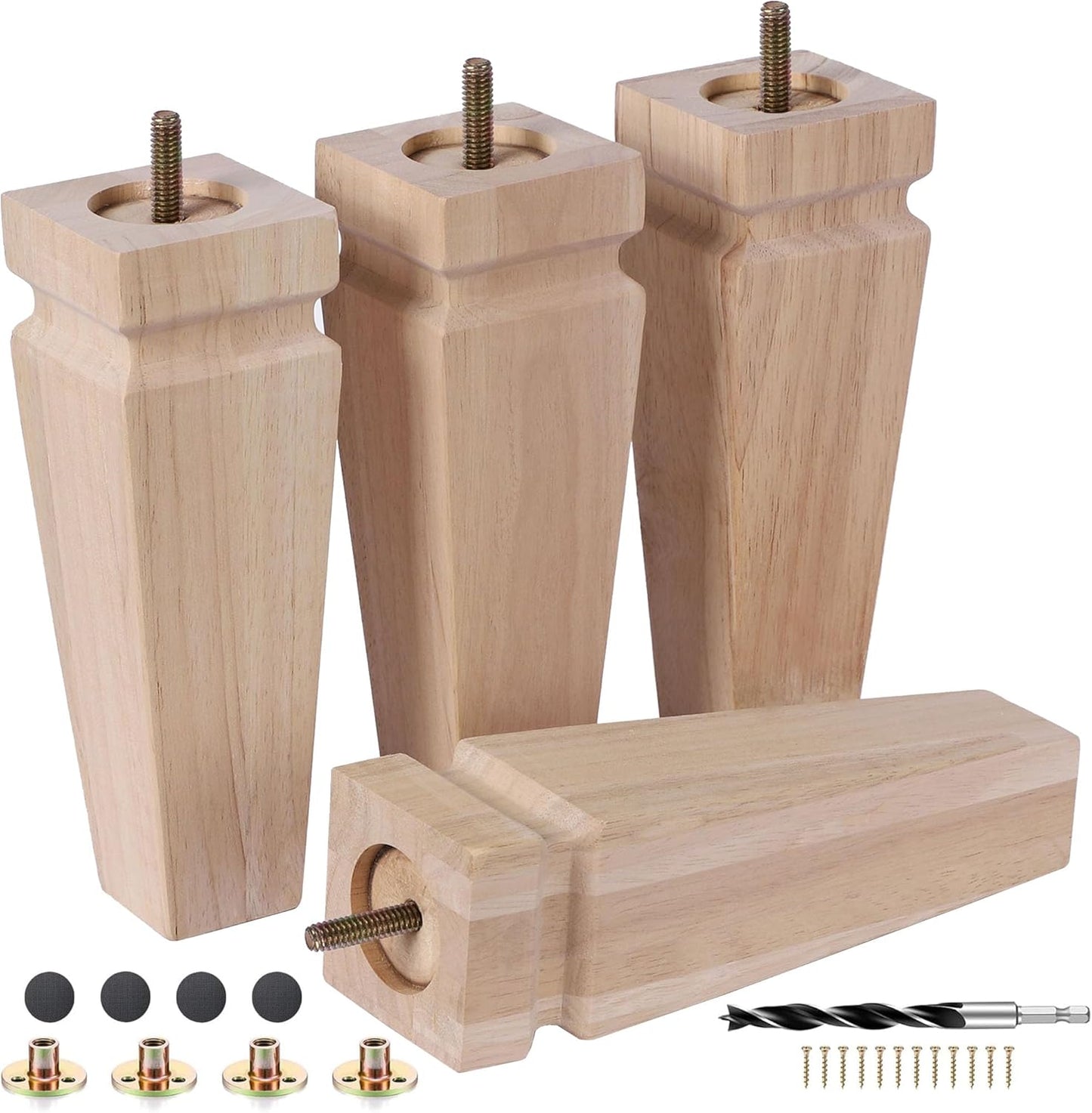 8 Inch Unfinished Oak Sofa Legs - Heavy Duty Solid Wood Set