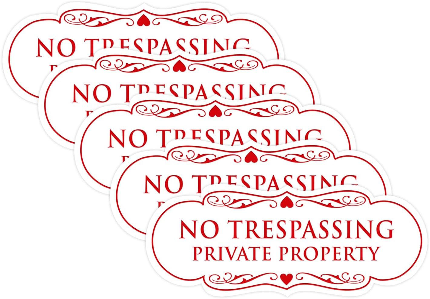 Designer No Trespassing Sign for Private Property - 5 Pack