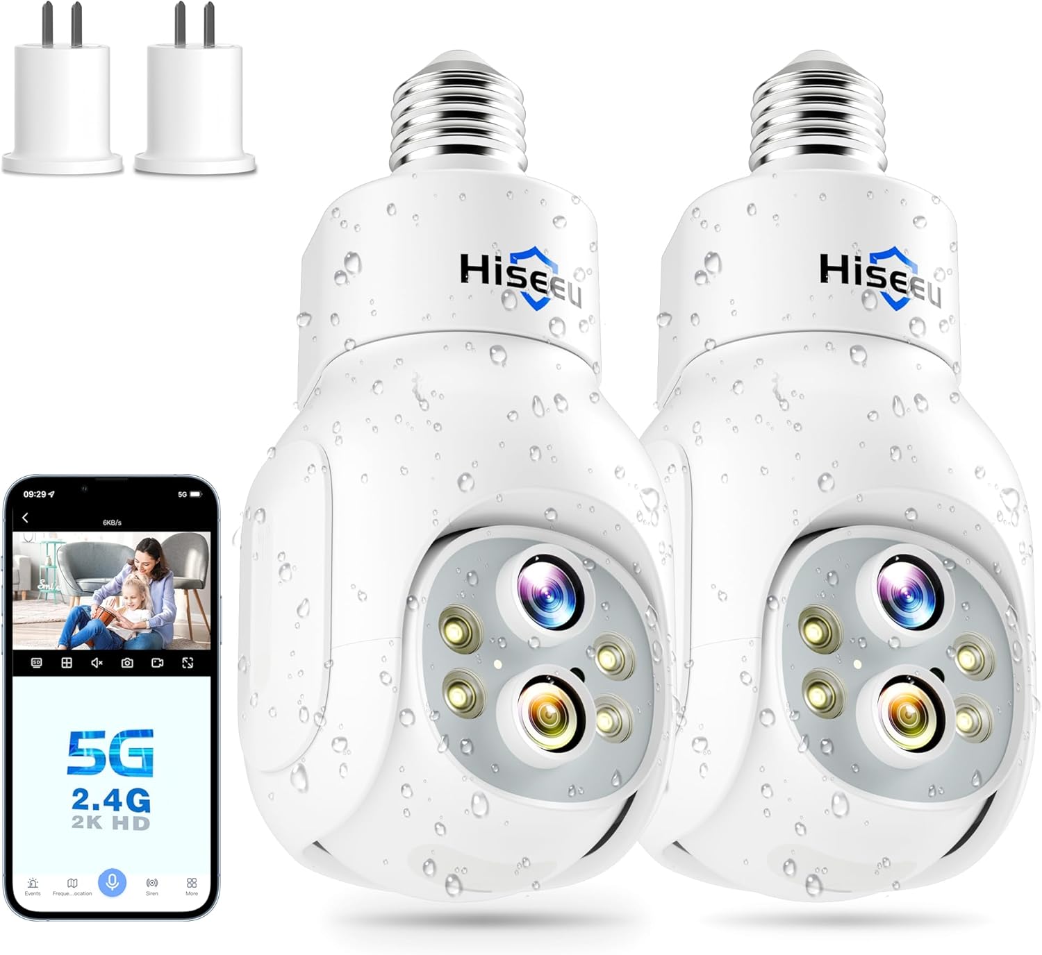 Hiseeu Dual Lens Light Bulb Security Camera with 10X Zoom