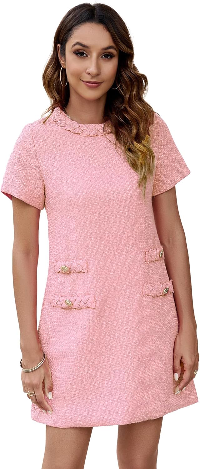 Elegant Tweed Jackie Dress for Women - Short Sleeve Mini Style