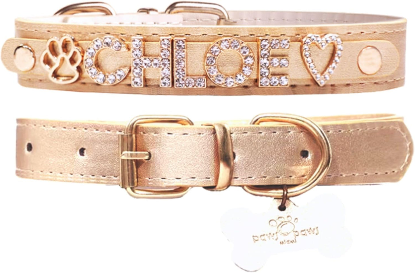 Luxury Custom Dog Collar with Gold-Plated Initials and Charms