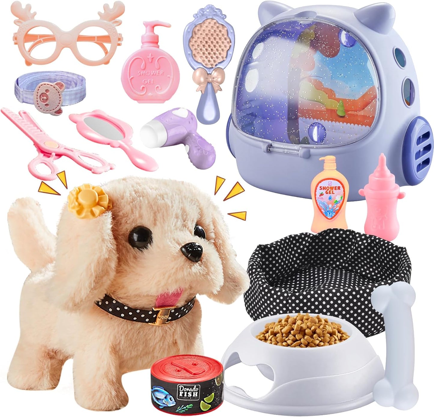 Interactive Walking Dog Toy Set - Pet Care Pretend Play for Girls