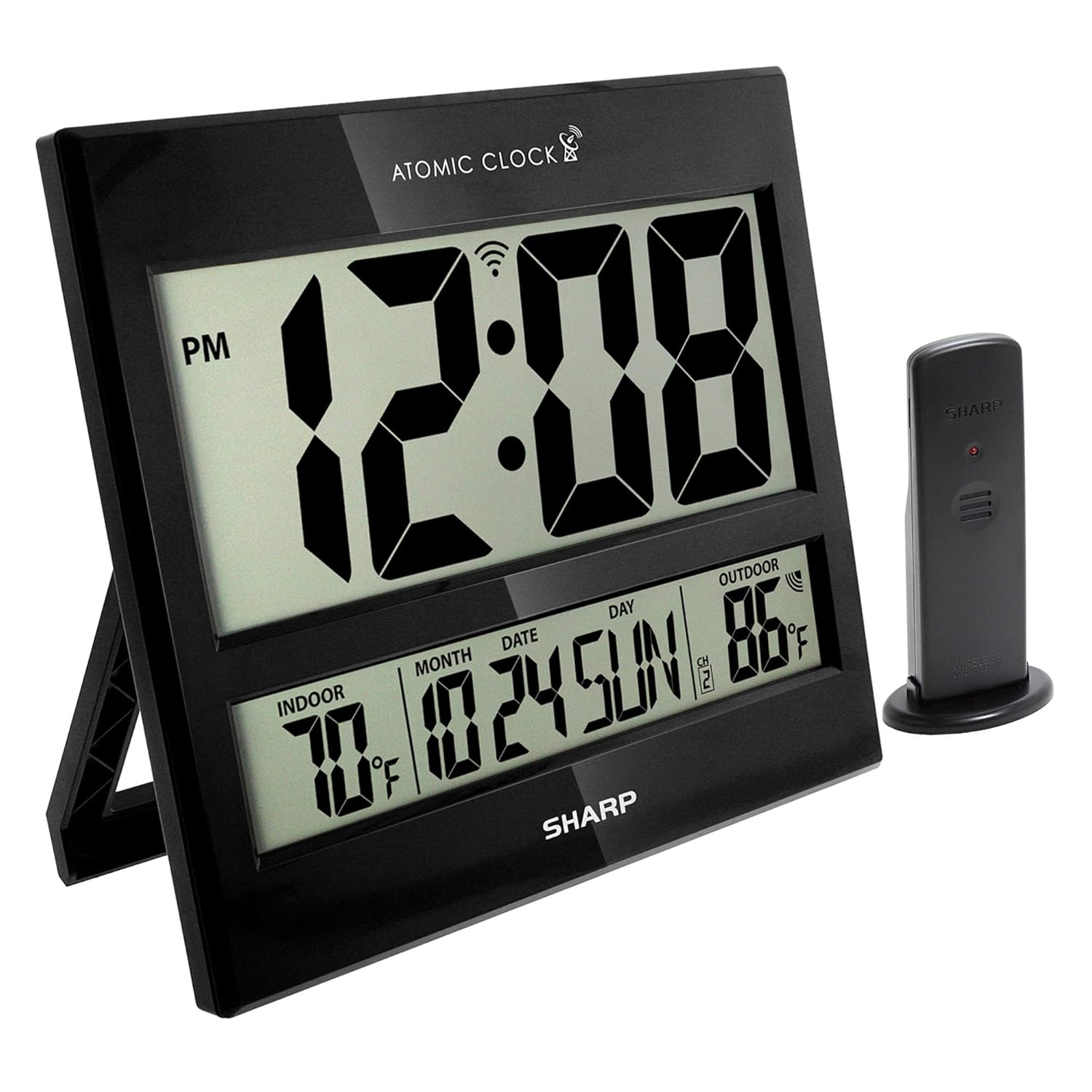 Sharp Atomic Clock with Jumbo 3in Display and Wireless Sensor