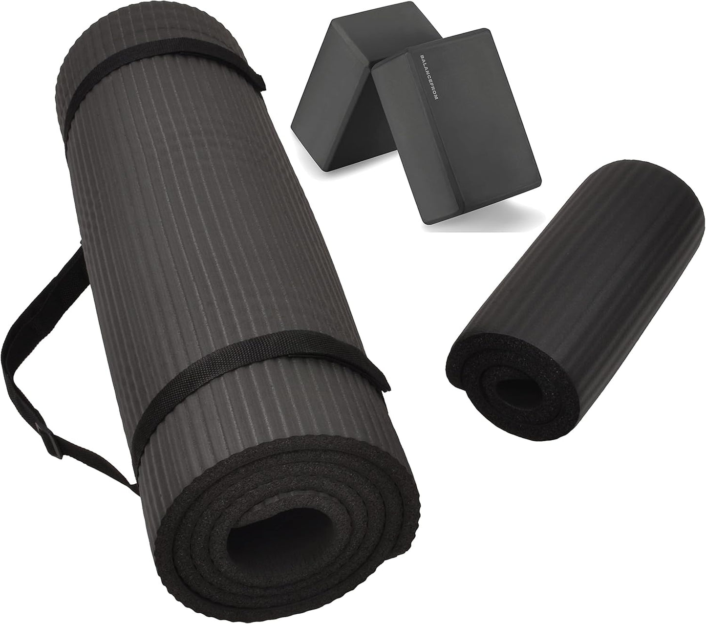 Extra Thick Yoga Mat & Knee Pad - Anti-Tear, Carry Strap, Optional Blocks