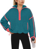 Yanekop Womens Sherpa Fleece Quarter Zip Pullover - Oversized Cozy Fit