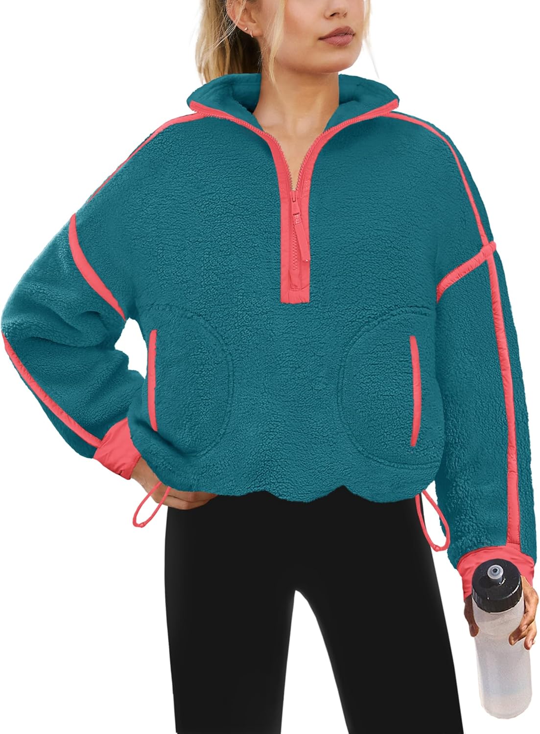 Yanekop Womens Quarter Zip Pullover Sherpa Fleece Jacket