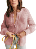 Womens Long Sleeve Crewneck Knit Button Cardigan - Casual Layer