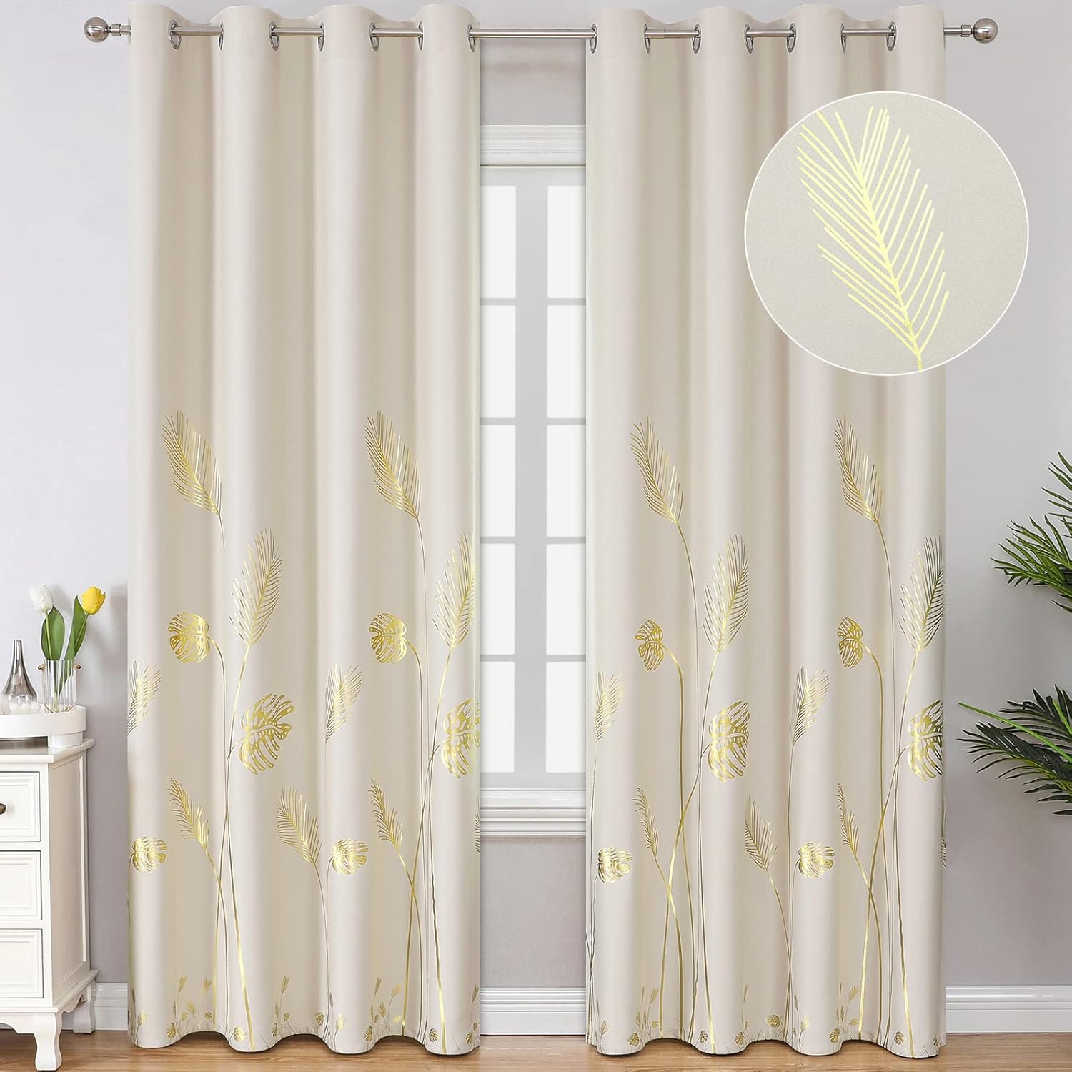 Estelar Textiler Cream Beige Room Darkening Curtains for Home