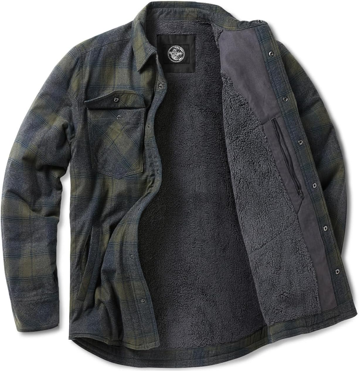 CQR Men's Sherpa Lined Cotton Flannel Shirt Jacket for Winter