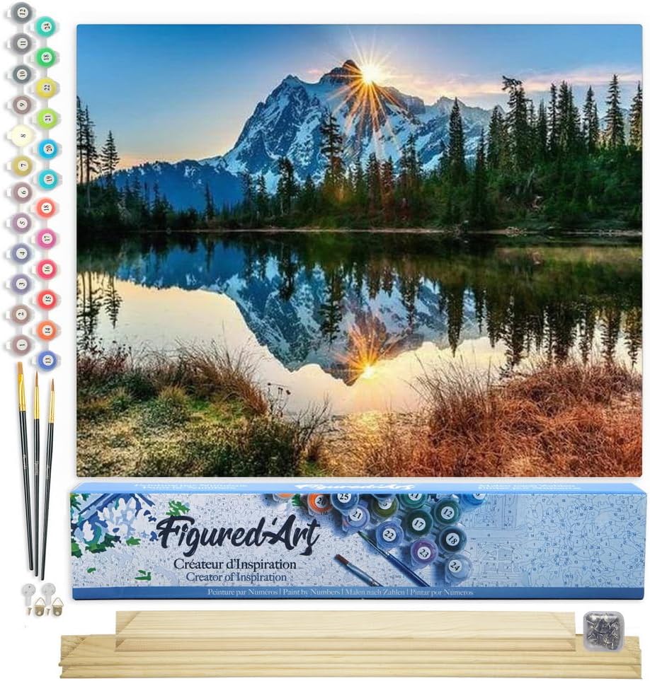 Figured'Art Paint by Numbers Lake and Mountain Reflection Kit