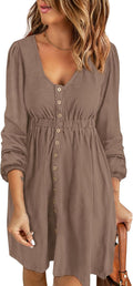 Long Sleeve Button Down A Line Mini Dress for Women - Empire Waist