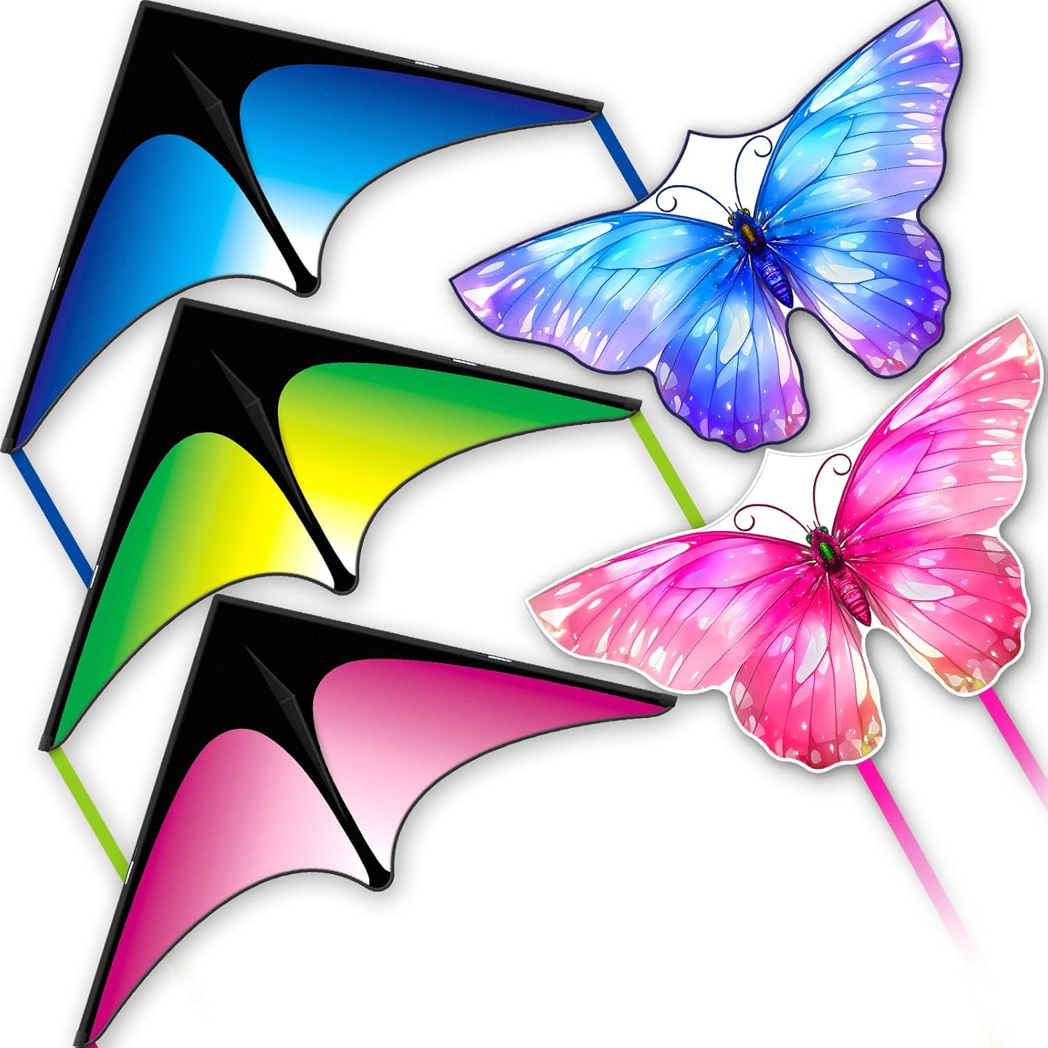 3 Piece Set Butterfly Delta Octopus Kites for Kids and Adults