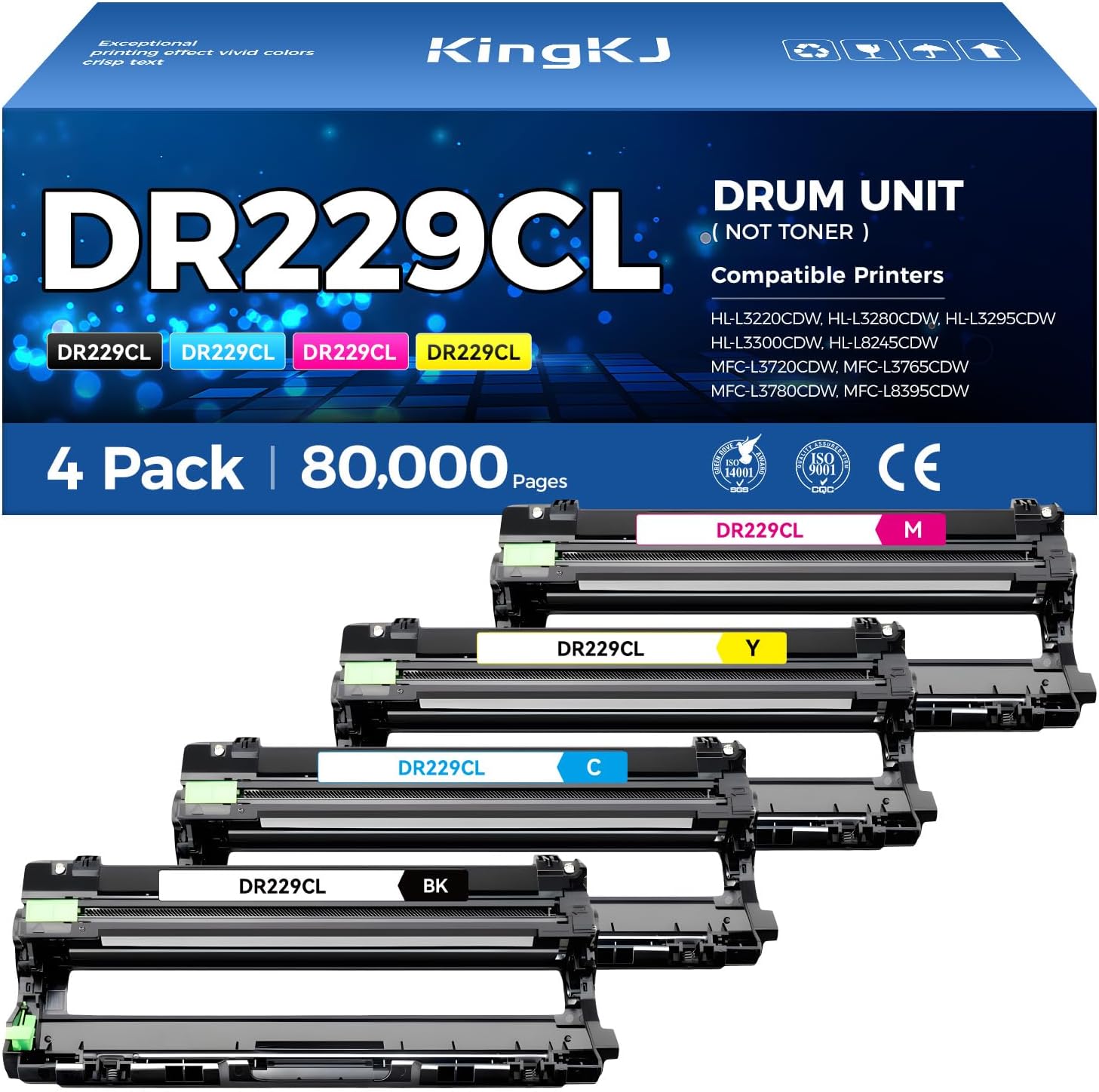 DR229CL Drum Unit 4-Pack Replacement for Brother Printers