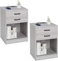 Nightstands Set of 2 Grey Nightstand with Charging Station - Dual USB