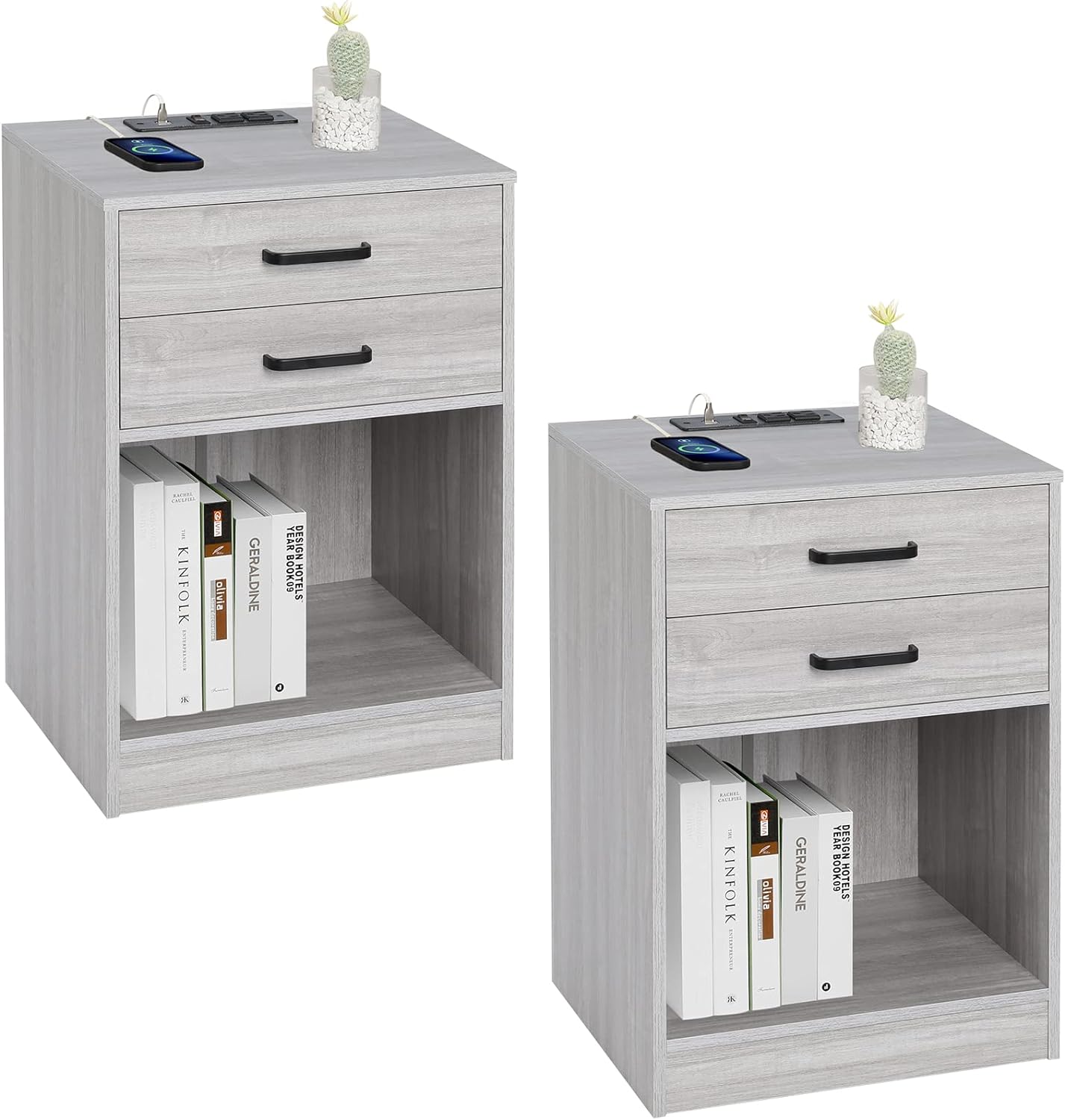 ADORNEVE Nightstands Set of 2 with Charging Station and Drawers