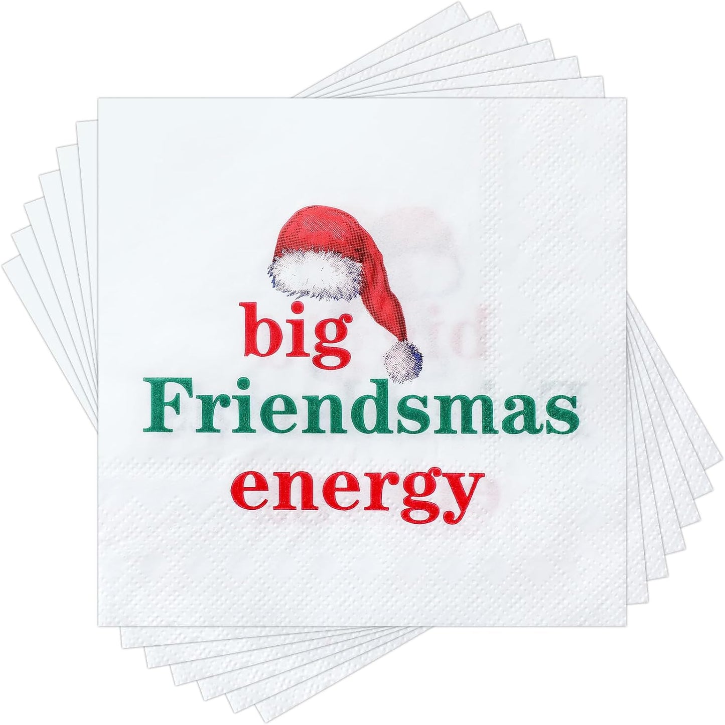 100 Merry Friendsmas Cocktail Napkins - Disposable Santa Hat Design!