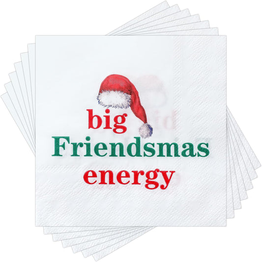 100 Merry Friendsmas Cocktail Napkins - Disposable Santa Hat Design!