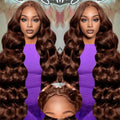 28 in Chocolate Brown Lace Front Wig Human Hair - 9x6 Glueless