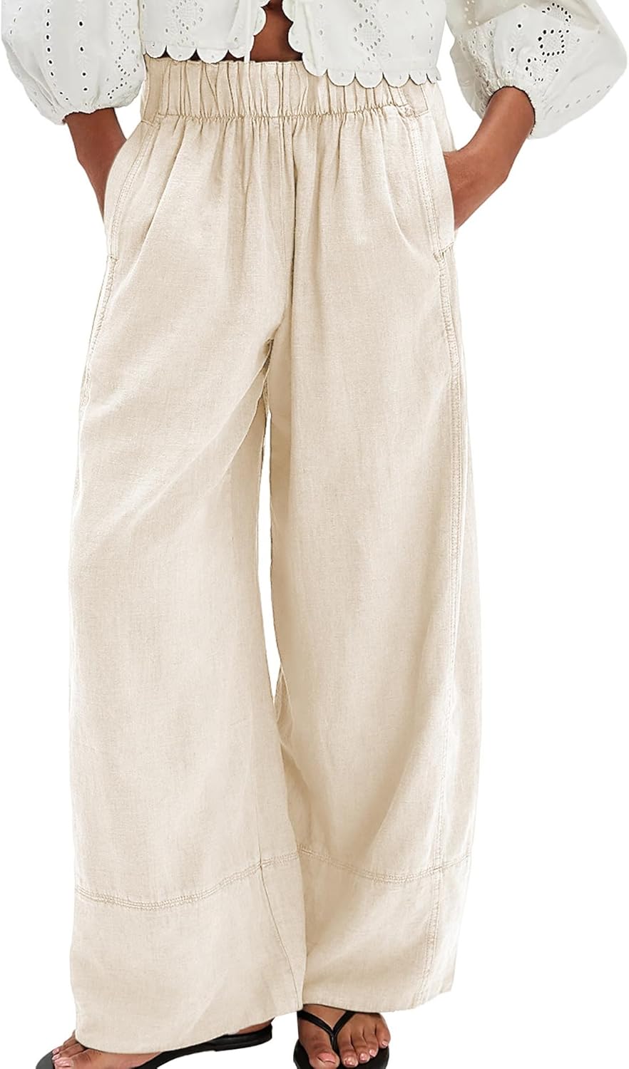 Wide Leg Linen Pants for Women - Casual Palazzo Beach Style